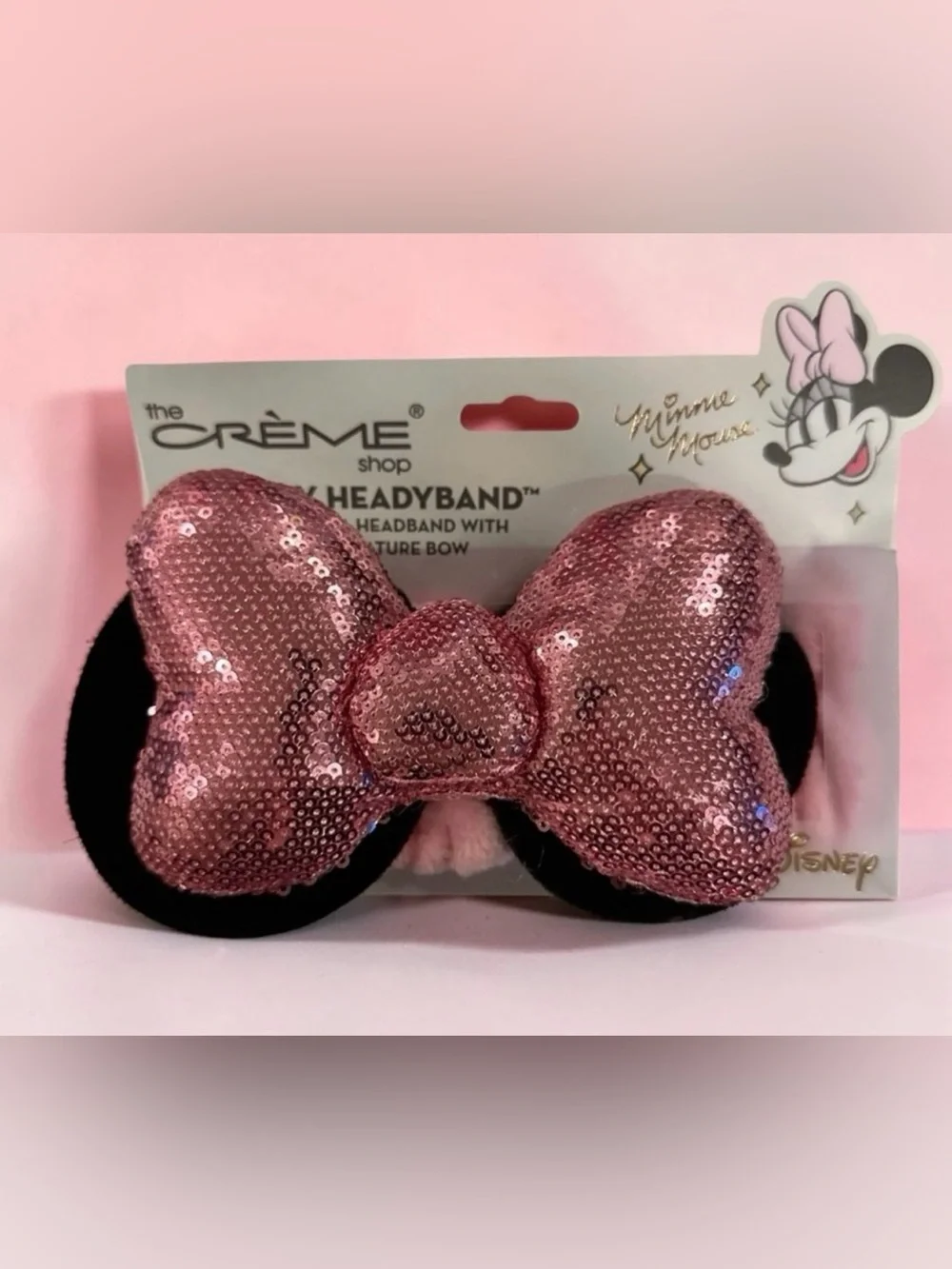 The crème shop Disney Minnie Mouse Pink Sequin Bow Headband
